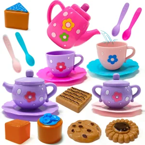 Tea Party Set: Kettle Cups Dishes Spoons Play Food